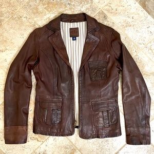 Vintage GAP 100% genuine leather zippered jacket blazer dark brown size medium